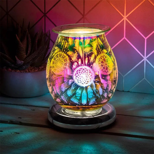 Electric Wax Melt Burner that has a 3D effect and a silver base