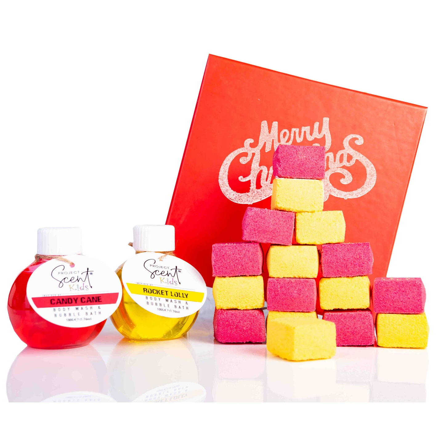 Christmas Kids 16 Bath Bomb Blocks & 2 in 1 Body Wash Bubble Bath Gift Set Project Scent