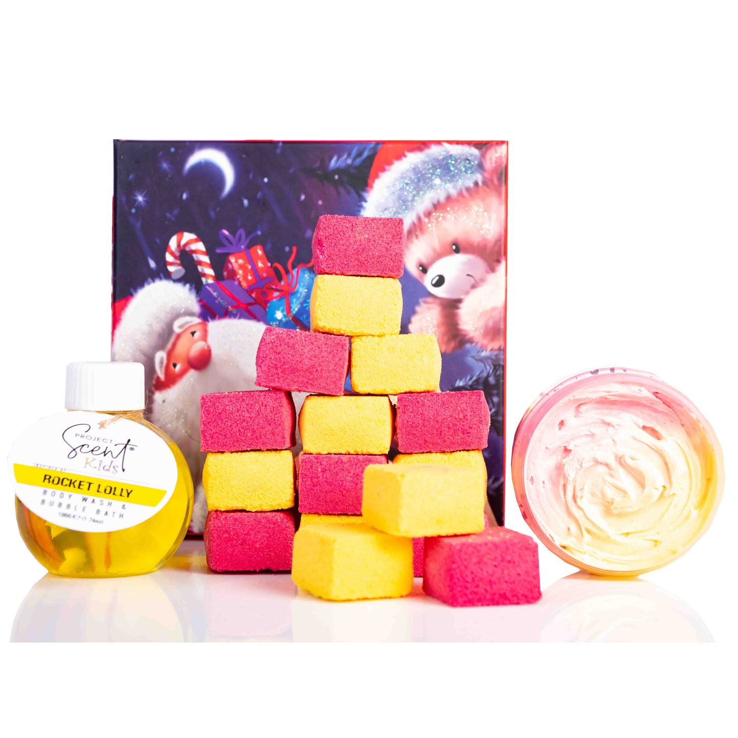 Christmas Kids 16 Bath Bomb Blocks & Body wash Bubble Bath Gift Set - Project Scent LTD