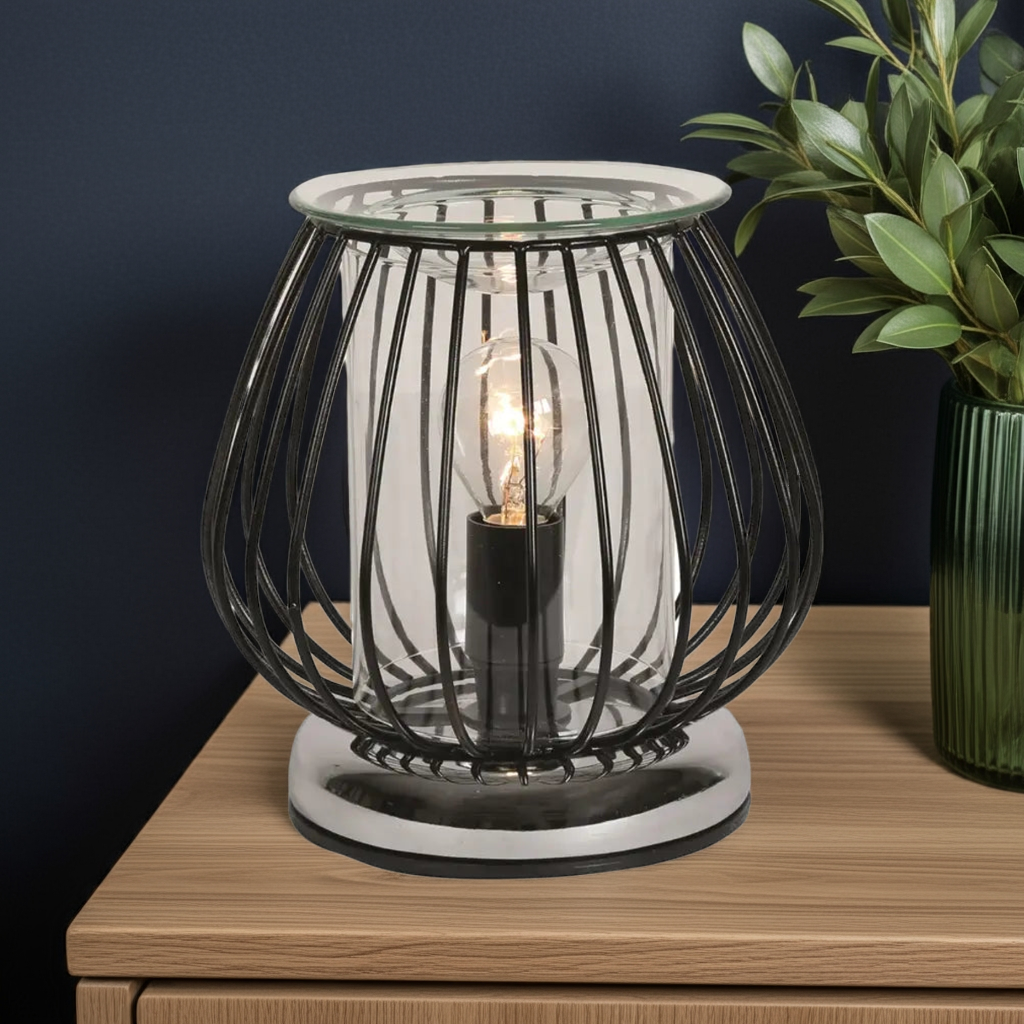 Electric Wax Melt Burner Touch – Black Framework Industrial Globe (17cm) | Modern Wax Burner AR1962