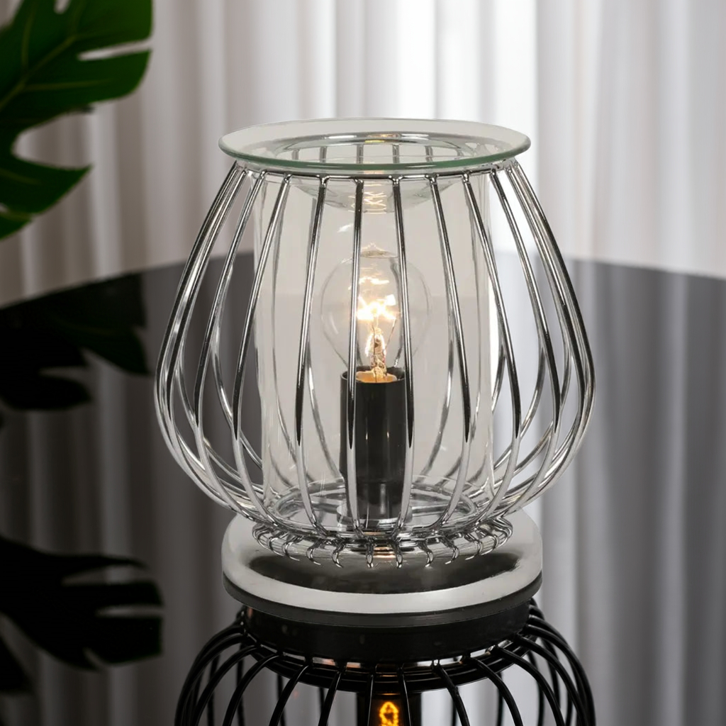 Electric Wax Burner Touch – Chrome Framework Industrial Globe (17cm) | Modern Wax Warmer AR1958