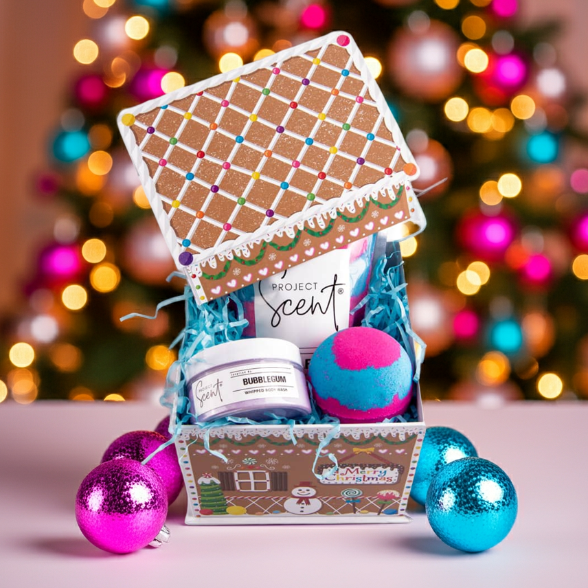 Gingerbread House Gift Set – Bath Dust, Soufflé & Bath Bomb