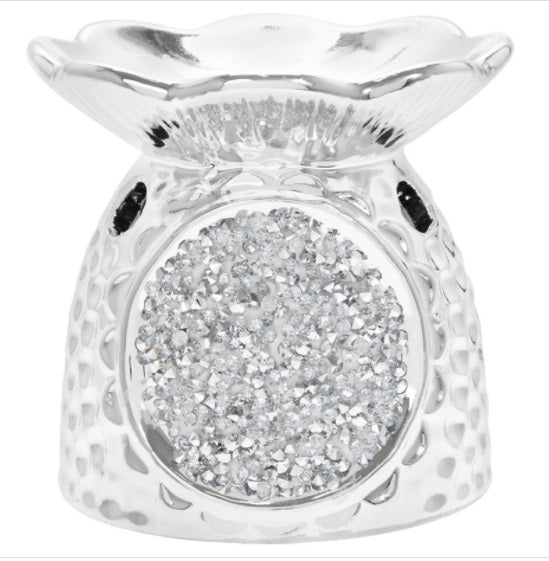 Small Silver Sparkle Ceramic Wax Burner 8cm LP46546