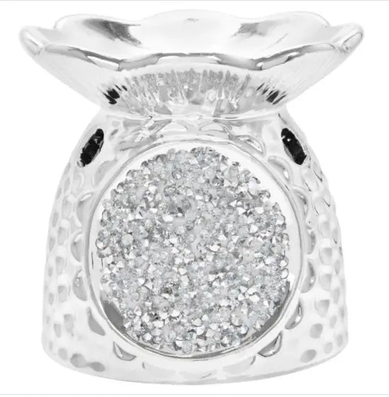 Small Silver Sparkle Ceramic Wax Burner 8cm LP46546 Desire