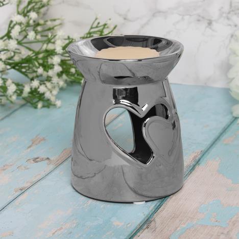 Silver Double Heart Cut Out Wax & Oil Burner LP47576