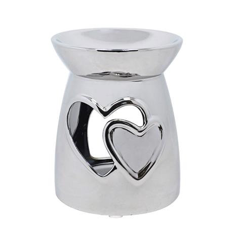 Silver Double Heart Cut Out Wax & Oil Burner LP47576