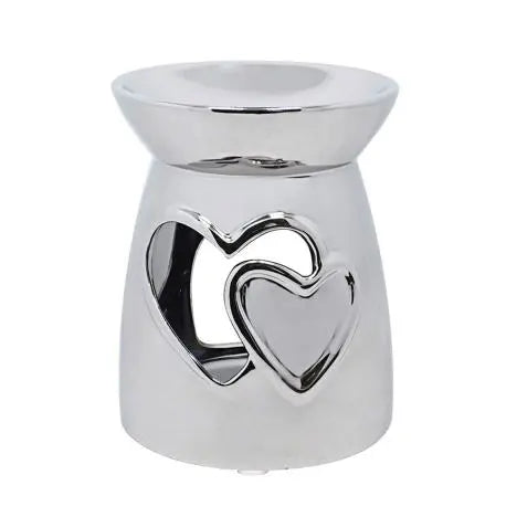 Silver Double Heart Cut Out Wax & Oil Burner LP47576 Desire