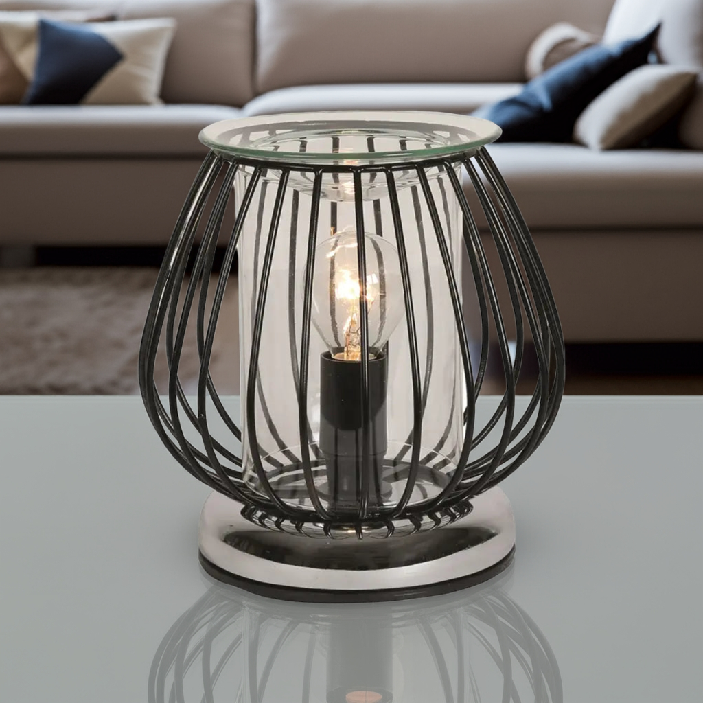 Electric Wax Melt Burner Touch – Black Framework Industrial Globe (17cm) | Modern Wax Burner AR1962