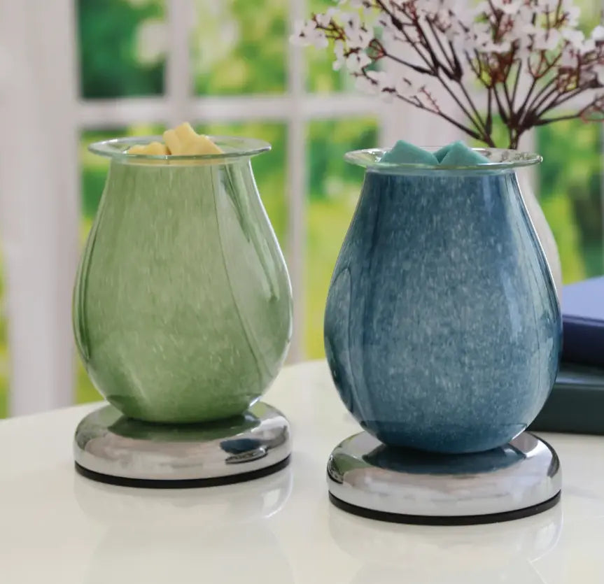 Electric Wax Melter Touch – Teal Swirl Oval | Stylish Wax Warmer AR2331 Aroma
