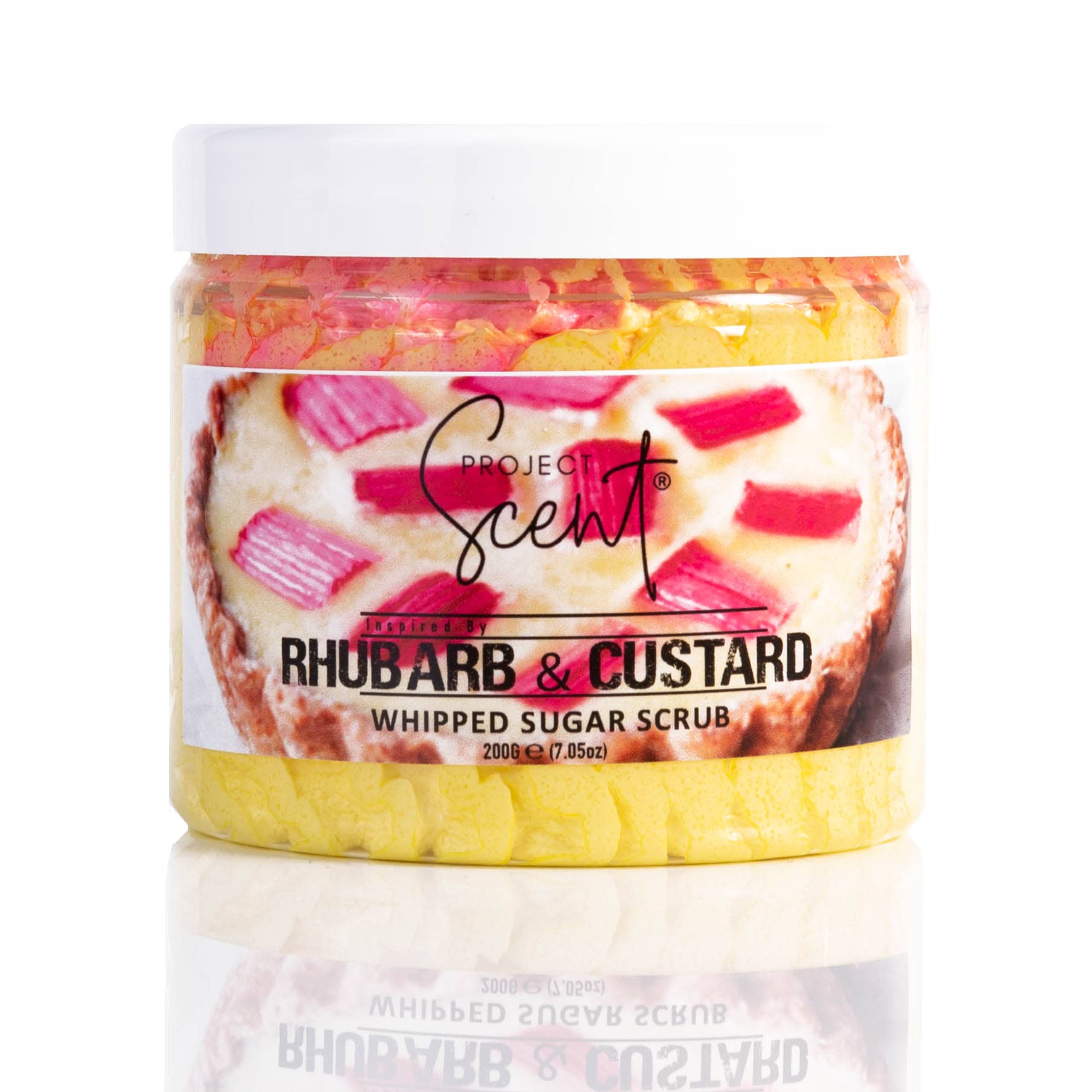 Rhubarb & Custard Inspired Whipped Sugar Scrub With Vitamin E & Cocoa Butter 200g Project Scent