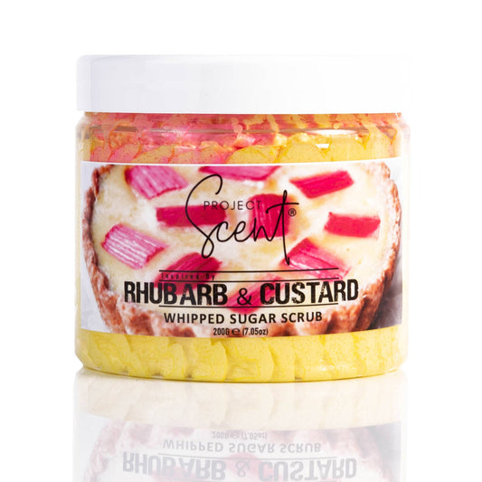 Rhubarb & Custard Inspired Whipped Sugar Scrub With Vitamin E & Cocoa Butter 200g Project Scent