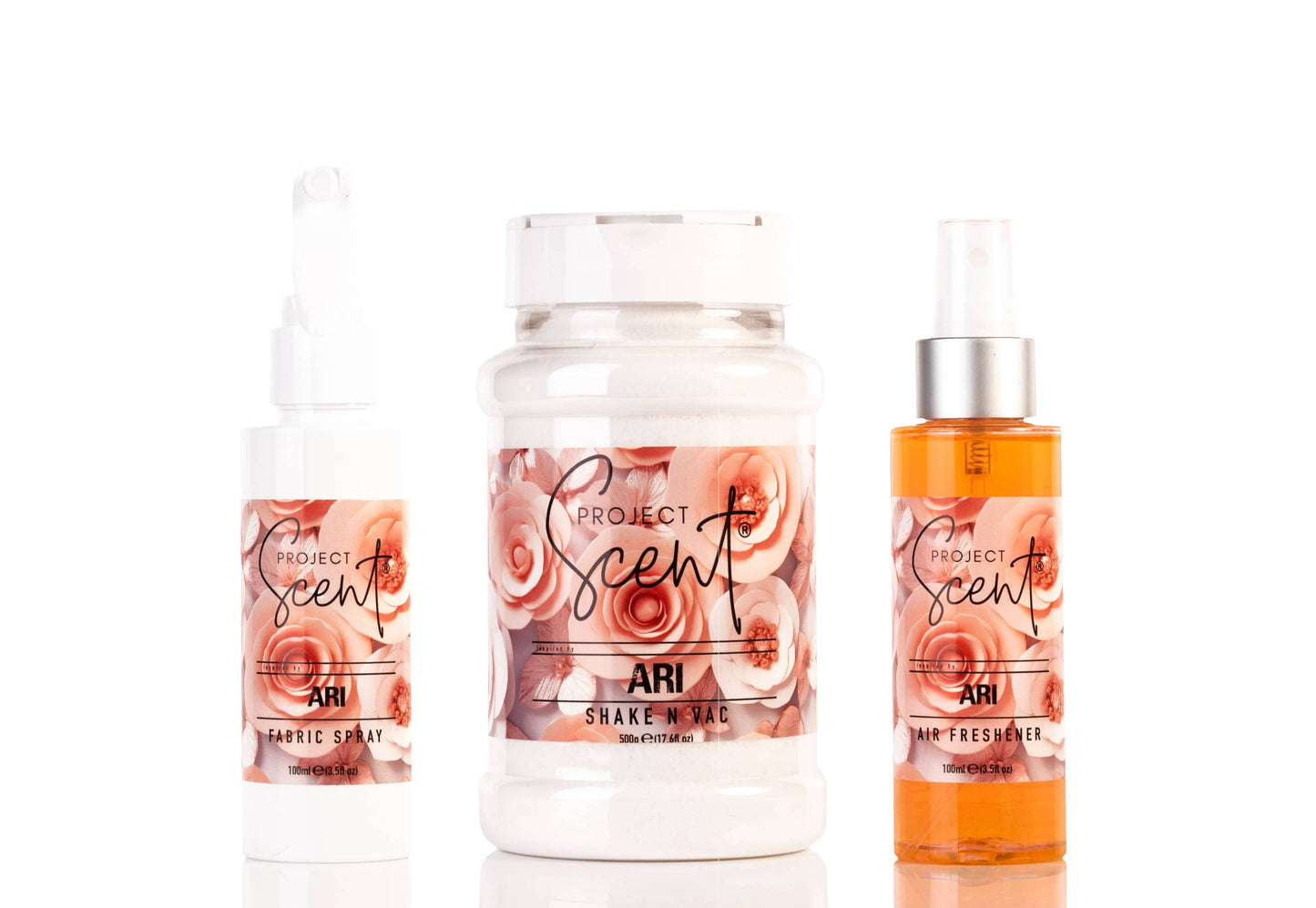 Ari Inspired Home Fragrance Bundle with Shake N Vac, Fabric Spray and Air Freshener handmade in the UK