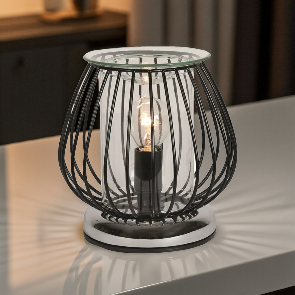 Electric Wax Melt Burner Touch – Black Framework Industrial Globe (17cm) | Modern Wax Burner AR1962