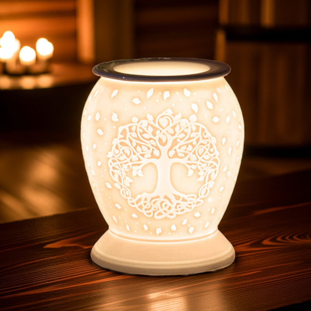 Electric Wax Burner White Ceramic Warmer / Oil Burner Tree Of Life LP46718