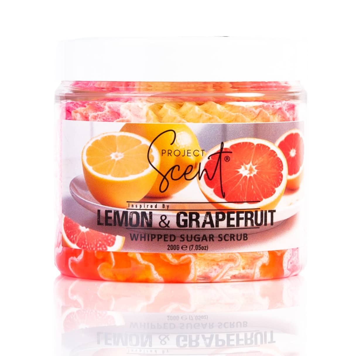 Lemon & Grapefruit Inspired Whipped Sugar Scrub With Vitamin E & Cocoa Butter 200g Project Scent