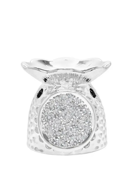 Small Silver Sparkle Ceramic Wax Burner 8cm LP46546 Desire