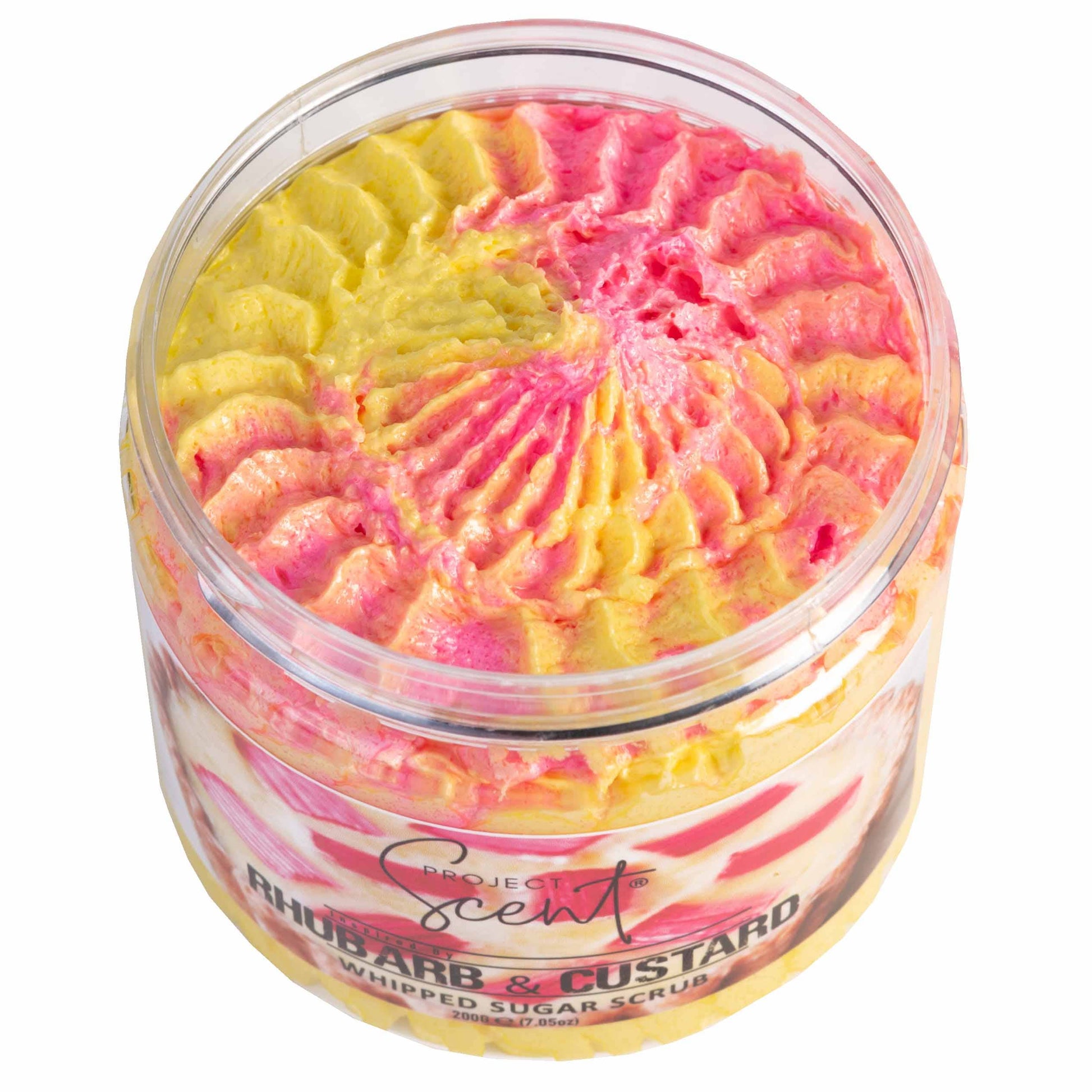 Rhubarb & Custard Inspired Whipped Sugar Scrub With Vitamin E & Cocoa Butter 200g Project Scent