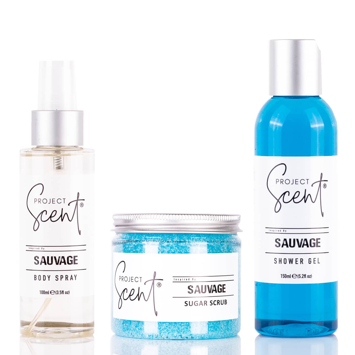 Sauvage Inspired Body Care Bundle – Body Spray, Shower Gel & Sugar Scrub