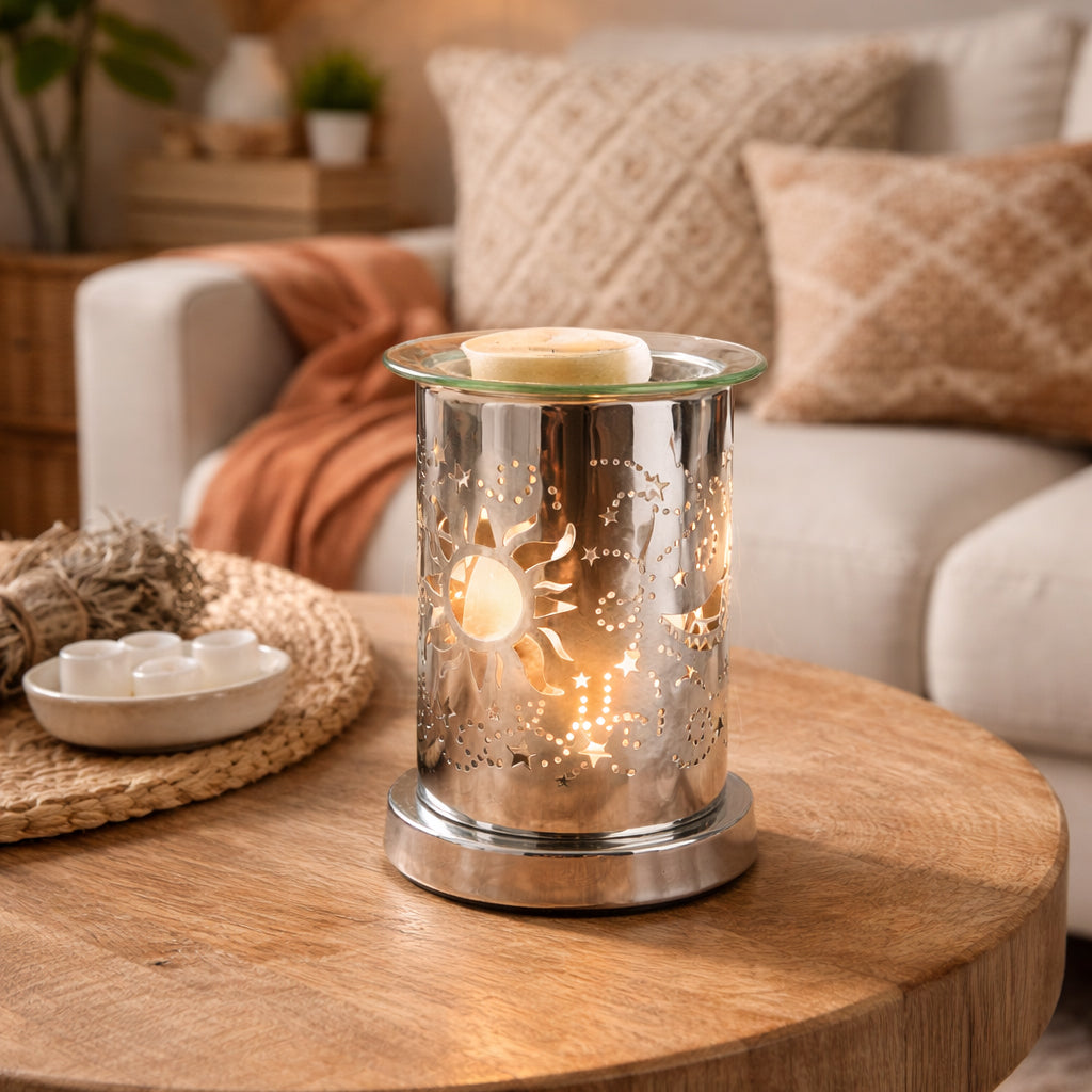 Chrome Moon & Stars Tea Light Wax Melt Burner