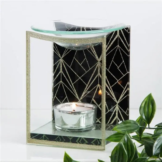 Black & Gold Glass Wax Melter / Oil Burner 12cm My Store