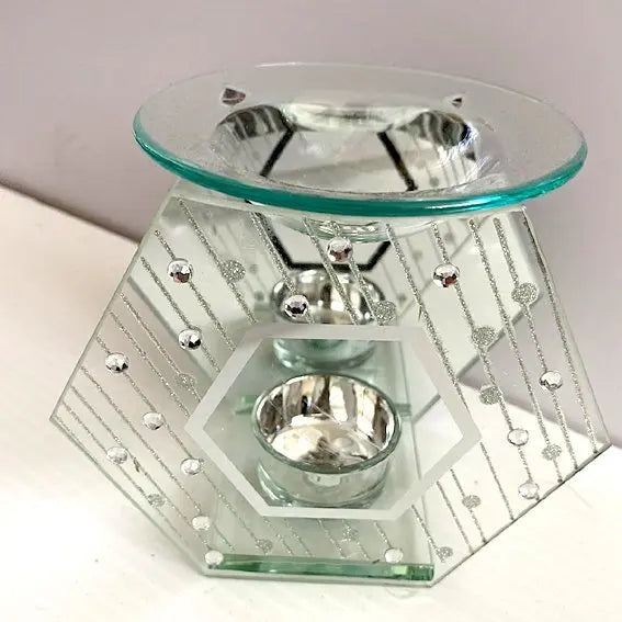 Hexagonal Glass Tea Light Wax Burner HE13290B My Store