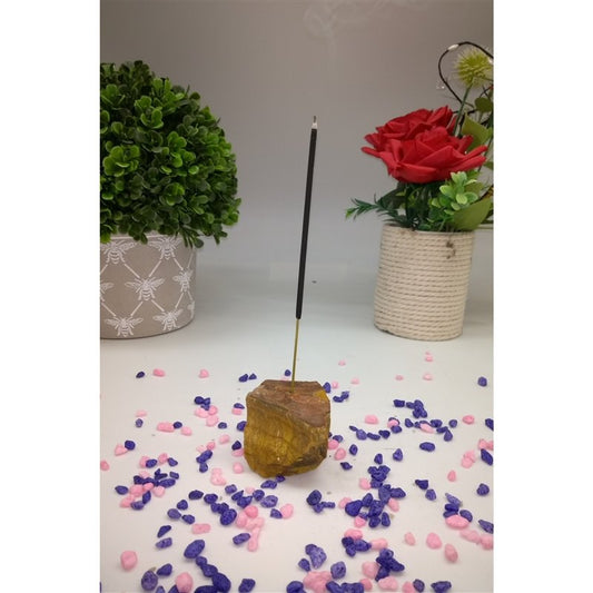 Real Crystal Incense Stick Holder - Tiger Eye - Project Scent LTD
