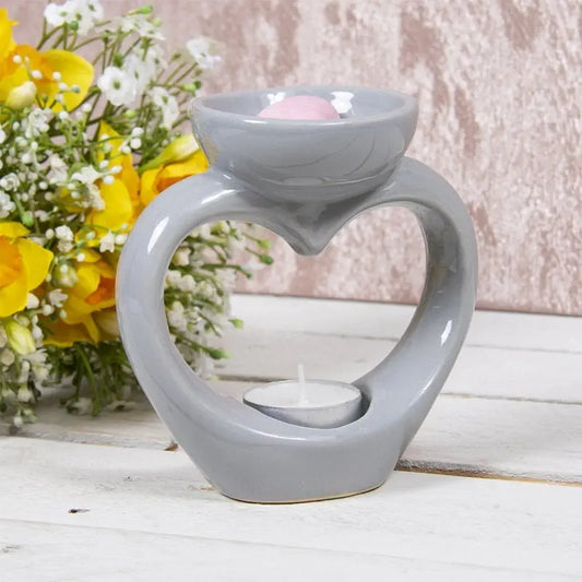 Heart Grey Ceramic Wax Melt Tea-Light Burner LP46674 Desire