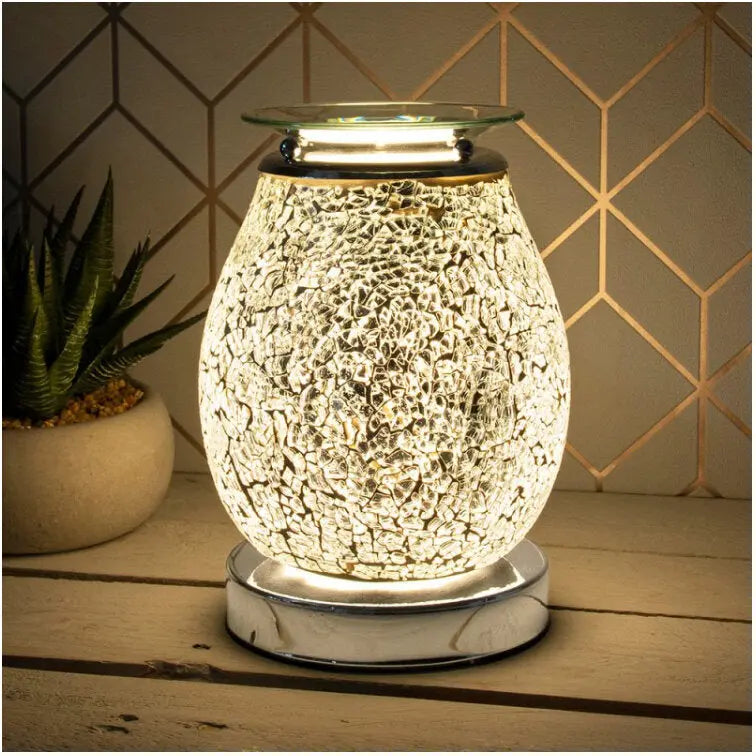 Silver Crackle Glass Mosaic Electric Wax Melt Burner AR1393 Desire