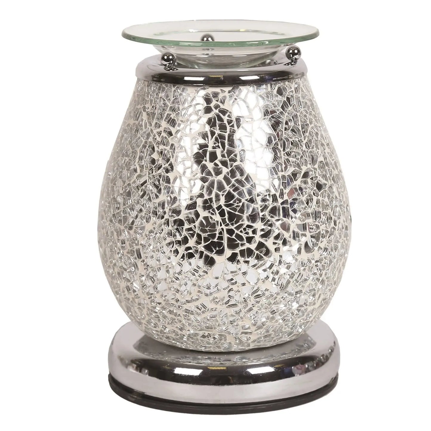 Silver Crackle Glass Mosaic Electric Wax Melt Burner AR1393 Desire
