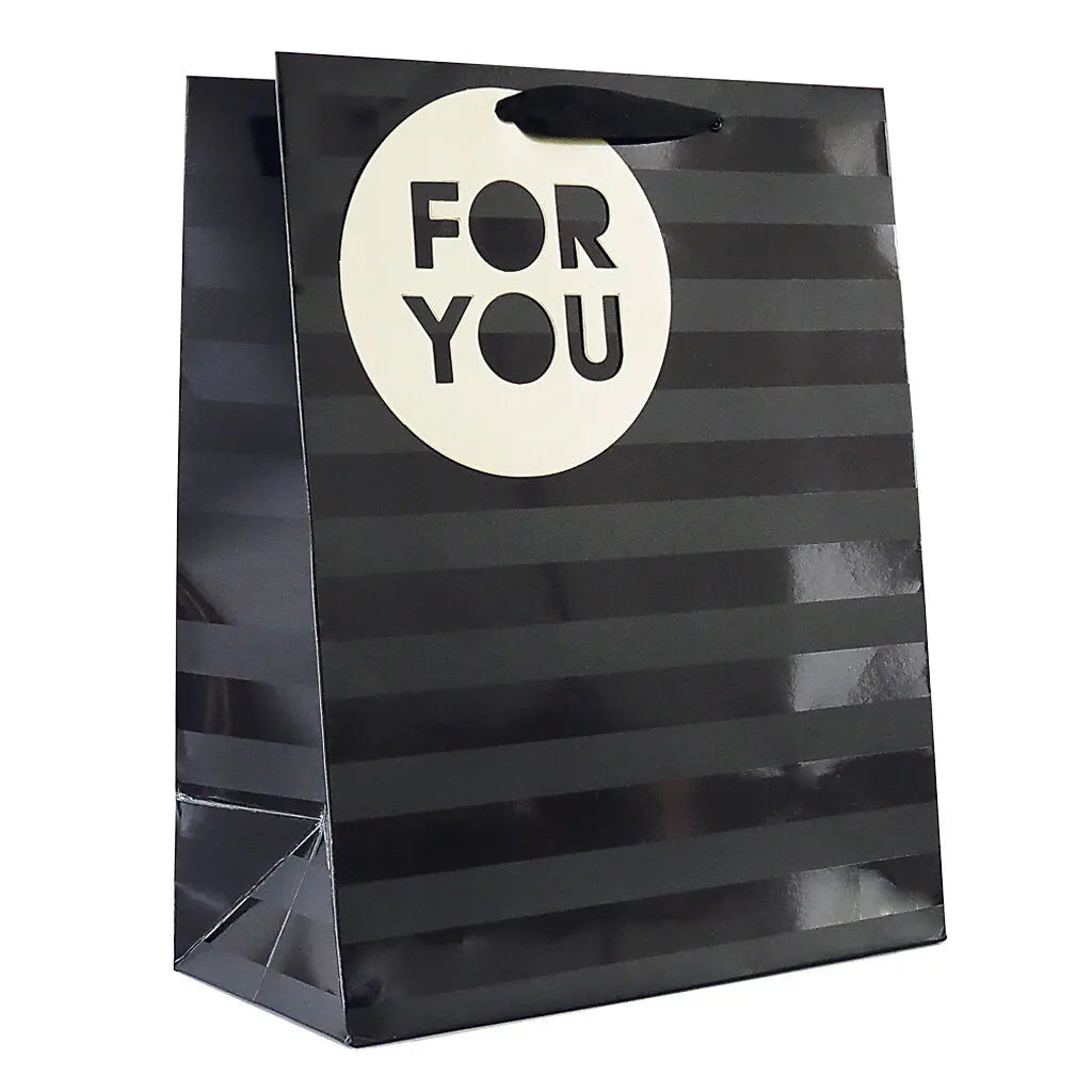 Medium Black & Gold Matt & Gloss Striped Gift Bag & Shred My Store