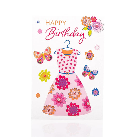 Happy Birthday Dress & Butterfly Card My Store
