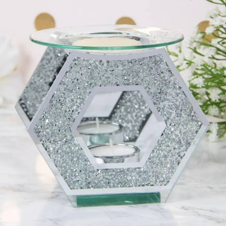 Silver Glitter Glass Wax & Oil Burner LP46828 Desire