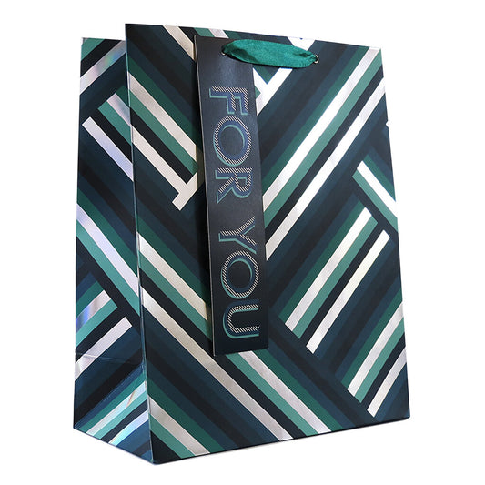 Medium Silver & Teal Gift Bag With Shred