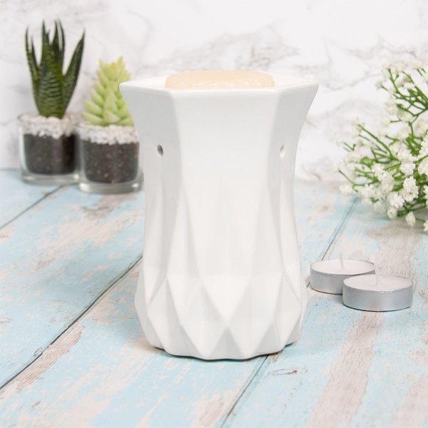 White Geometric Wax Melt Oil Burner Tea Light Burner LP48045