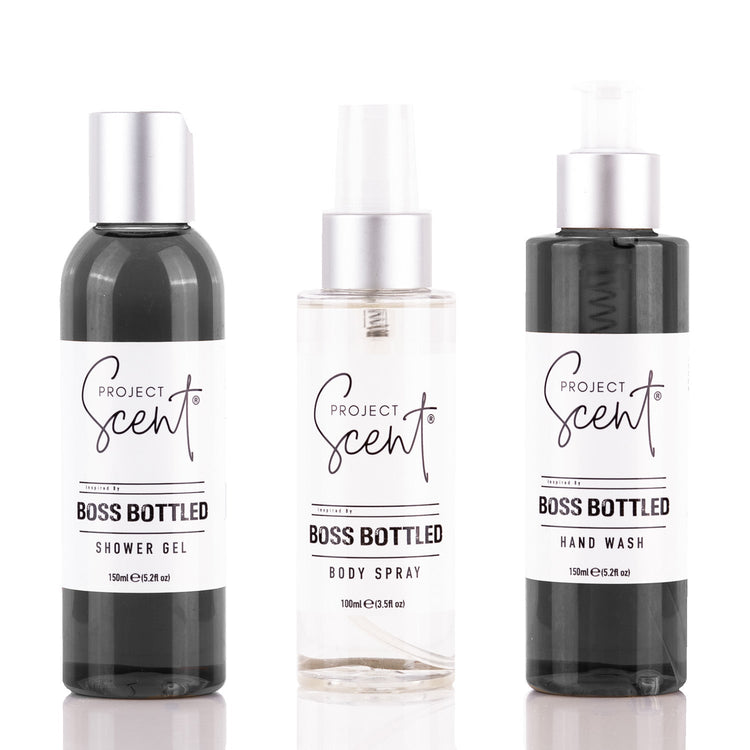 Boss Bottled Inspired bundles with handmade bath body and home fragrance products by Project Scent