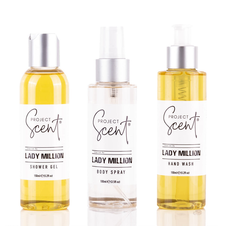 Lady Million Inspired bundles with handmade bath body and home fragrance products by Project Scent