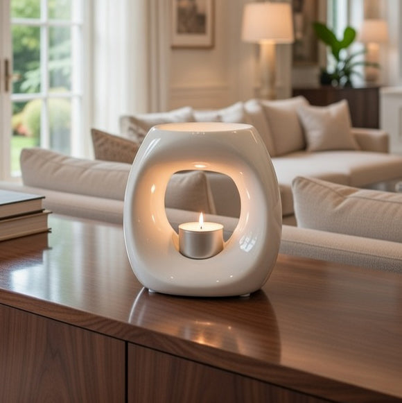 White Oval Tea Light Wax Melt Burner