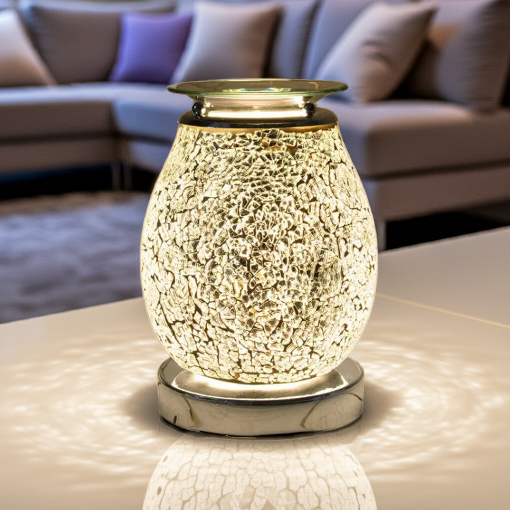 Electric Wax Melt Burner Silver Crackle Glass Mosaic AR1393