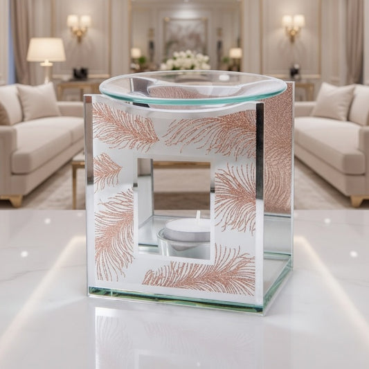Rose Gold Feather Glass Tea Light Wax Melt Burner