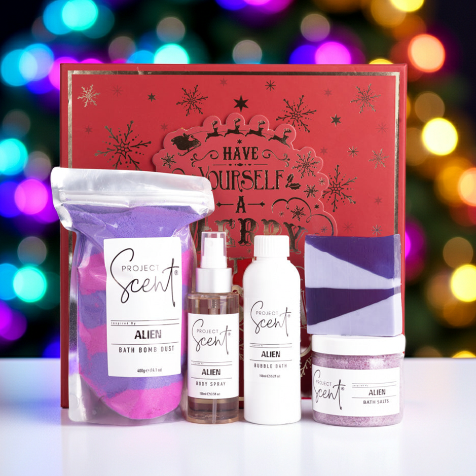 Project Scent product set with a festive background