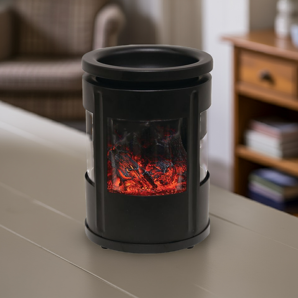 Electric Wax Melt Burner – Log Burner Black 16cm | Wax Burner with LED Flame AR2351