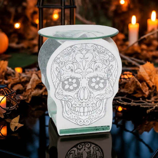 Skull Glass Tea Light Wax Melt Burner | Decorative Oil Warmer LP46559