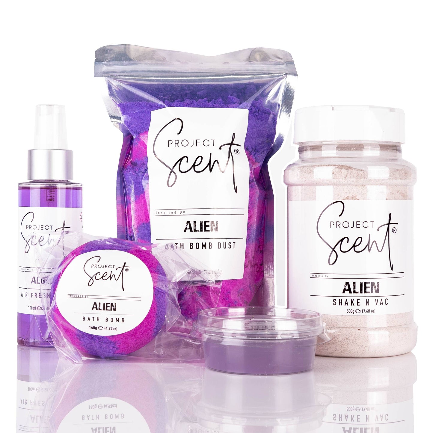 Alien Inspired Bath and Home Bundle with bath bomb, bath dust, Shake N Vac, air freshener and wax melt handmade in the UK