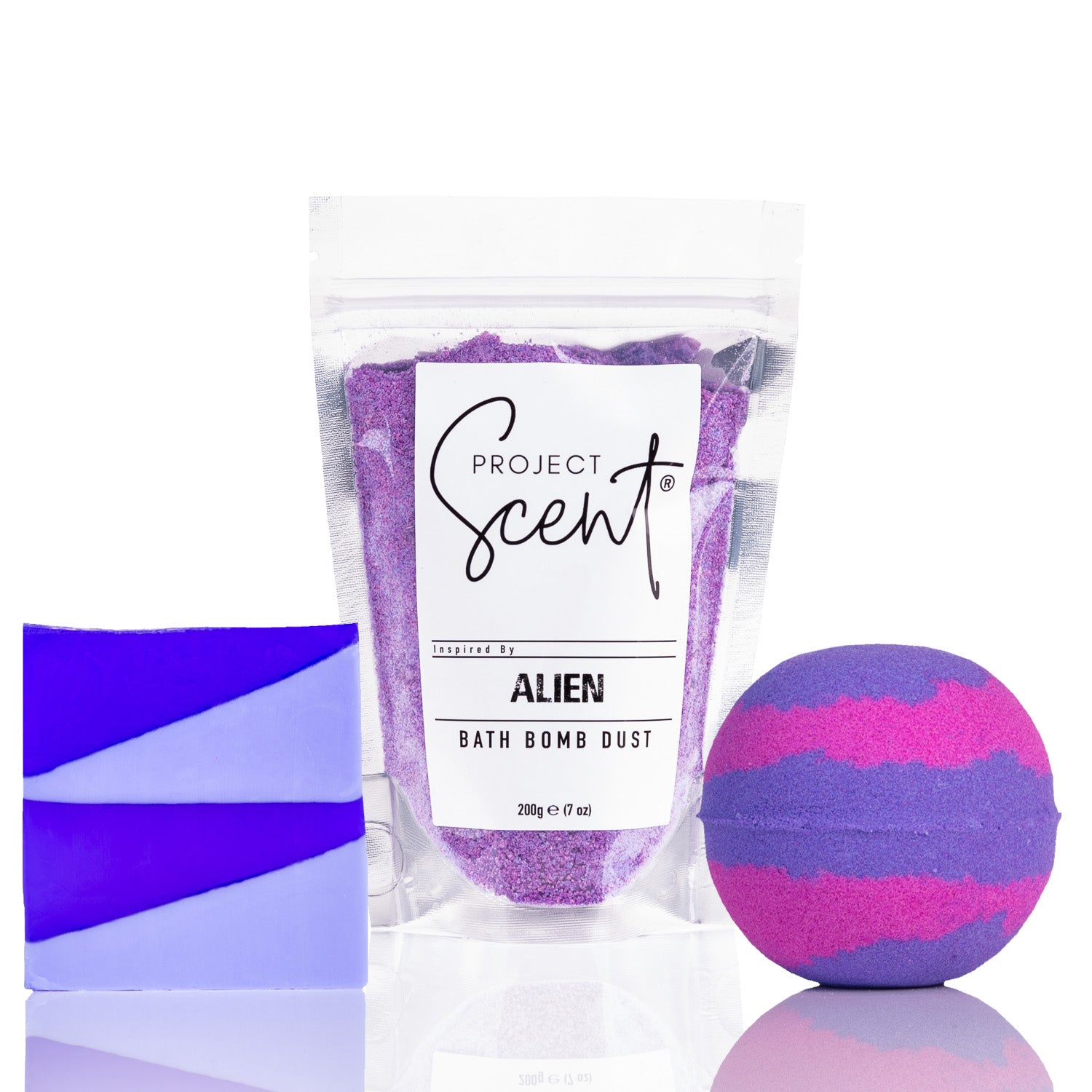 Alien inspired Soap and Soak Bundle with bath dust bath bomb and soap bar