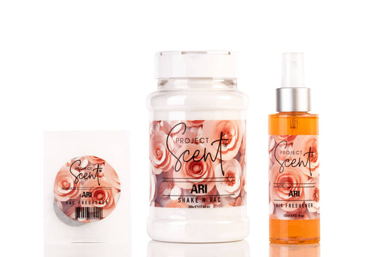Ari Inspired Home Fragrance Bundle with Shake N Vac, Vac Freshener Disc and Air Freshener handmade in the UK