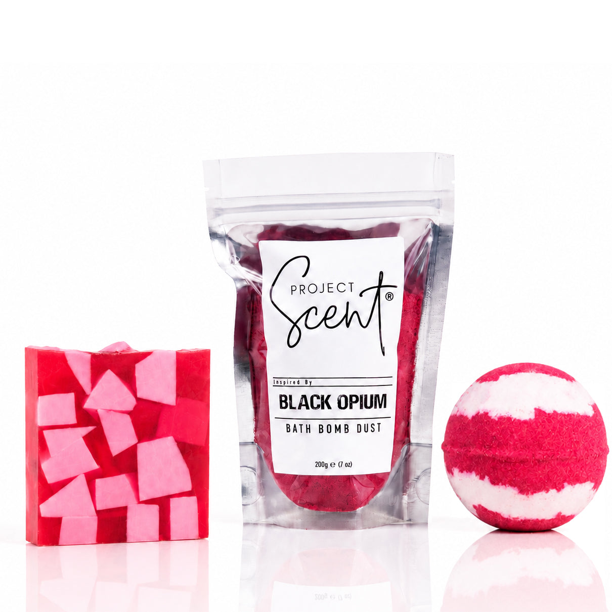 Black Opium inspired Soap and Soak Bundle with bath bomb bath dust and soap bar