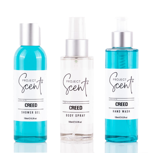 Creed Inspired Small Shower Bundle with shower gel, hand wash and body spray handmade in the UK