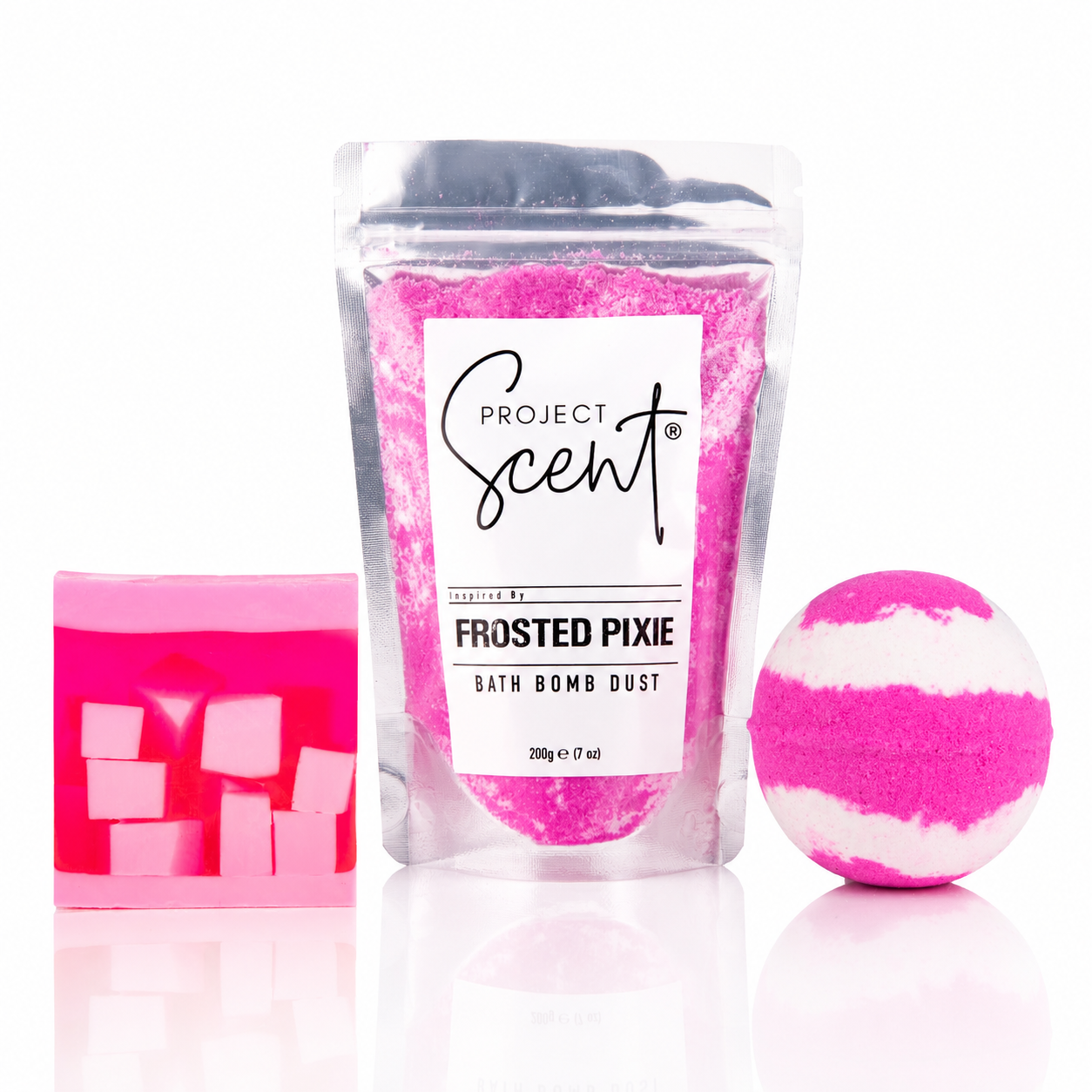 Frosted Pixie inspired Soap and Soak Bundle with bath bomb bath dust and soap bar