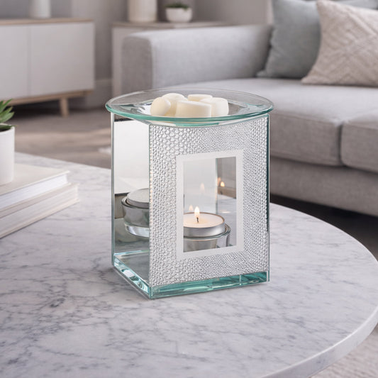 Silver Textured Glass Tea Light Wax Melt Burner