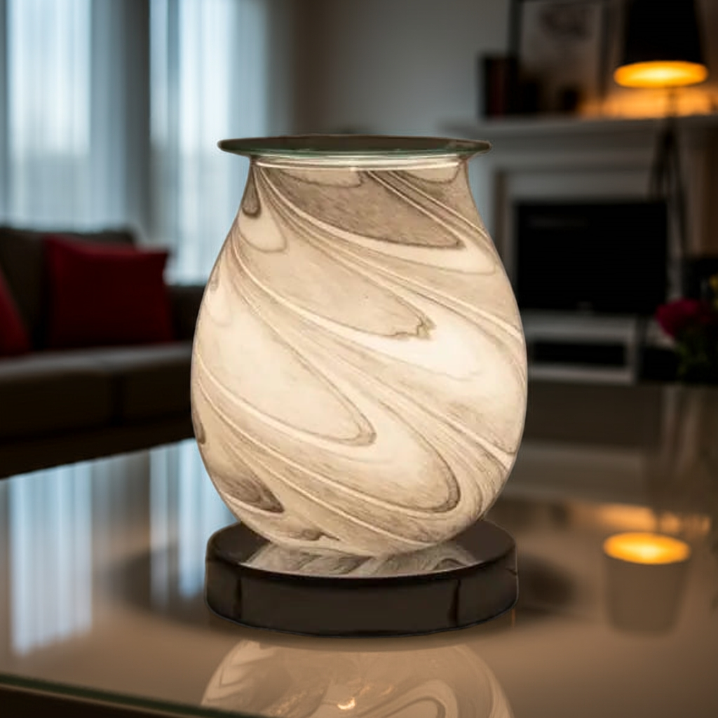 Grey Swirl Oval electric wax burner and touch wax melter for wax melts